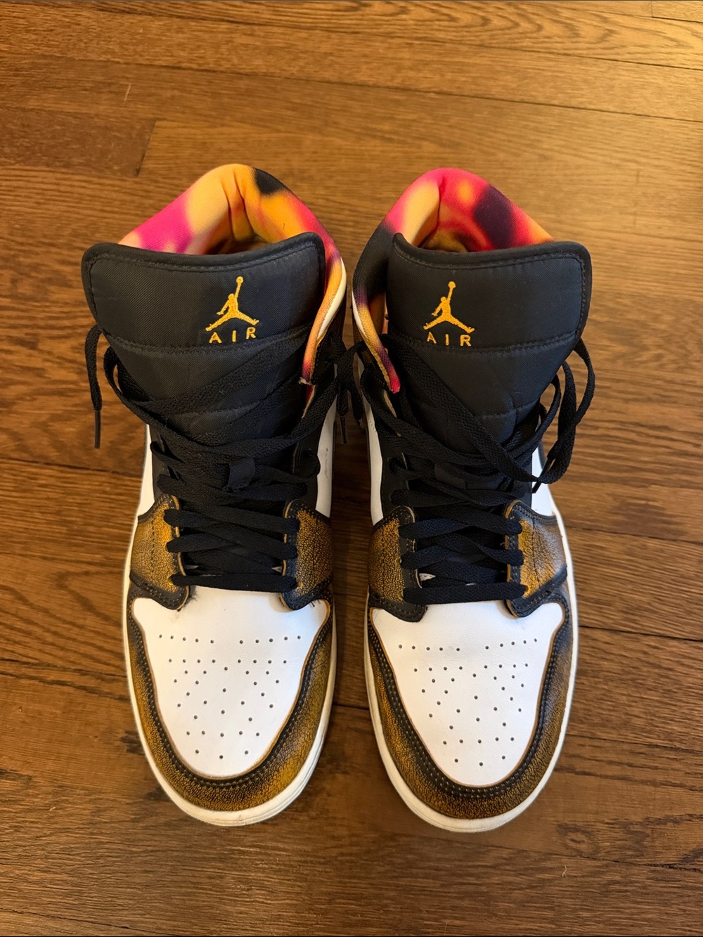 Jordan High Top Sneakers - White/Gold/Black with Multicolor Liner